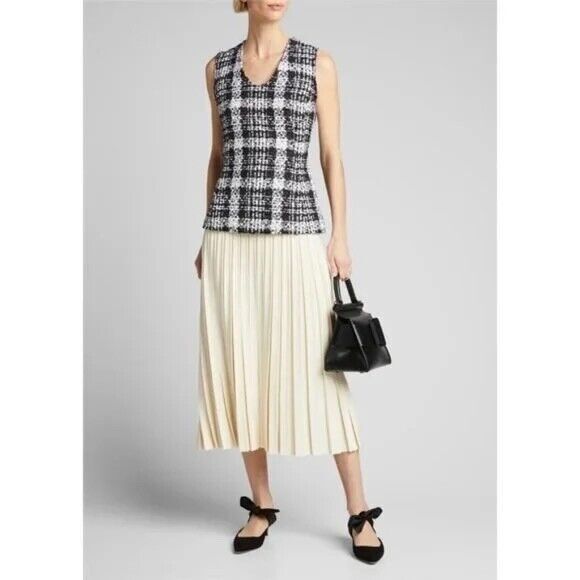 THEORY Sculpt U Shell Plaid Tweed Tank Top Black White Size P Petite Small Plaid - Picture 4 of 9